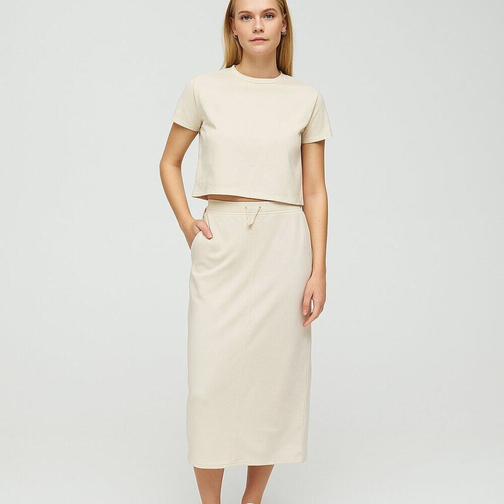 Devided Cream Midi Skirt